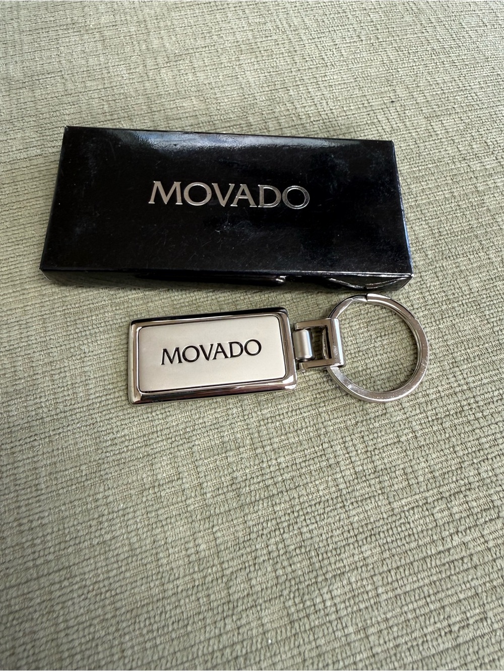Movado Silver Stainless Steel Logo Keychain in Orginal Box